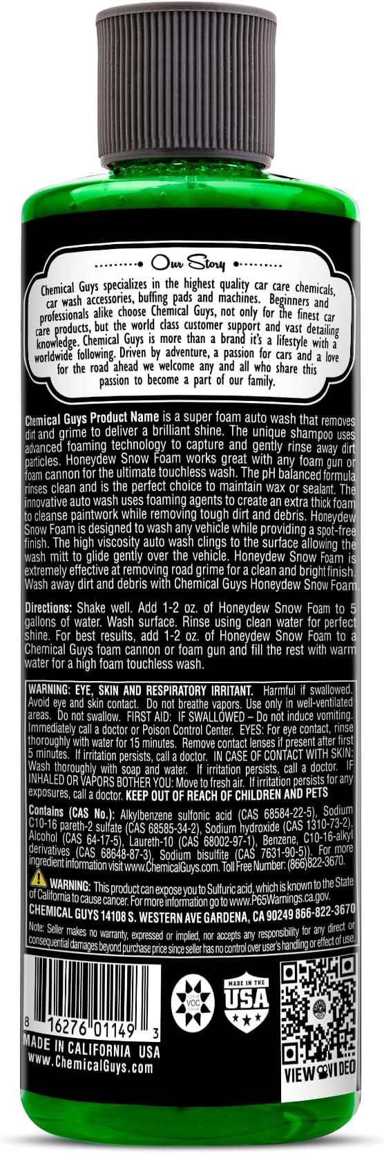 Chemical Guys CWS_110_16 Honeydew Snow Foam Car Wash Soap (Works with Foam Cannons, Foam Guns or Bucket Washes) Safe for Cars, Trucks, Motorcycles, RVs & More, 16 fl oz, Honeydew Scent - NeatNest