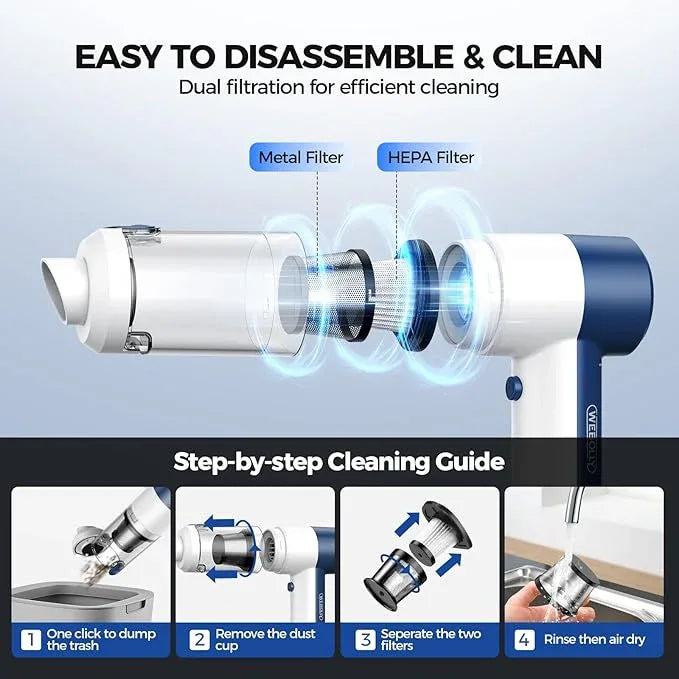 Car Vacuum Cleaner Cordless, 4 in 1 Portable Vacuum Cleaner 16000PA High Power Air Duster & Air Blower & Pump, Rechargeable Handheld Vacuum with Brushless Motor, Multi-Nozzles for Car, Home, Office - NeatNest