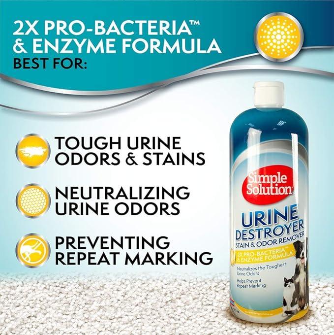 Simple Solution Urine Destroyer Enzymatic Cleaner | Pet Stain and Odor Remover with 2X Pro-bacteria Cleaning Power | 32 Ounces - NeatNest