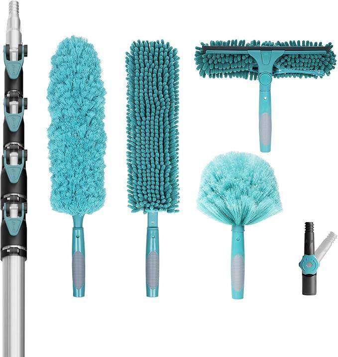 36 Foot High Reach Duster Kit with 7-30FT Extension Pole High Ceiling Dusting and Window Cleaning Kit with Telescopic Pole Window Washer&Squeegee,Cobweb Duster,Fan Duster and Feather Duster - NeatNest