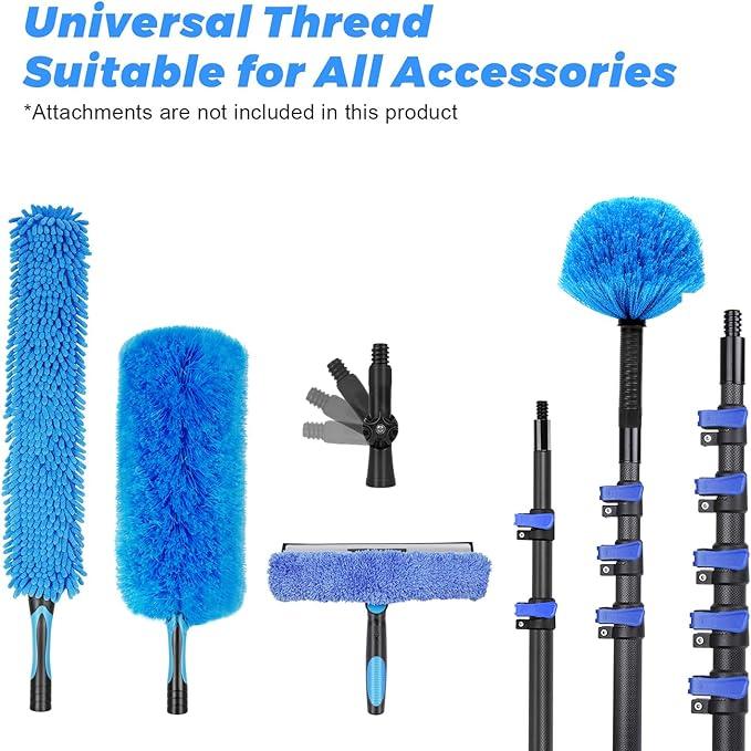 30 Foot High Ceiling Duster Kits with 4.7-24 FT Carbon Fiber Extension Pole, Feather Duster, Cobweb Duster, Ceiling Fan Duster, Window Squeegee & Cleaner with Pole 24 Ft - NeatNest