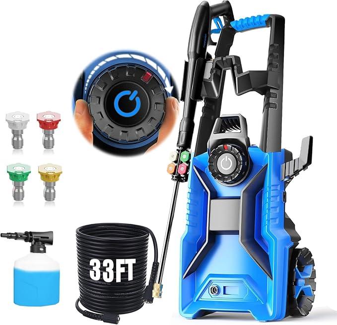 5000 PSI Adjustable Electric Pressure Washer, 2025 New Power Washer Pressure Adjustable (2500PSI-5000PSI) with 33ft Pressure Hose, 4 Nozzle and Detergent Tank for Cars, Upgraded Blue - NeatNest