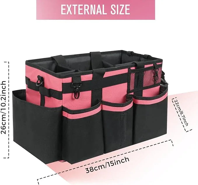Wearable Cleaning Caddy, Cleaning Caddy Supplies Organizer with Handle & Shoulder Straps for Housekeepers, Under Sink & Car Cleaning Tool Organizers Bag with 4 Foldable Divider (OleanderRed) - NeatNest