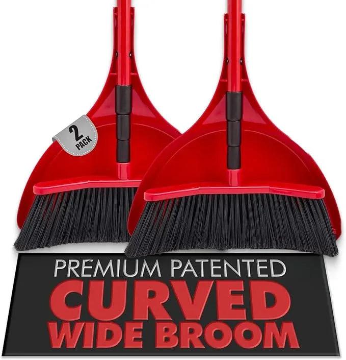 Da Vinci Curved Angle Broom & Dustpan Combo Pack (2) - Heavy Duty Broom for Indoor/Outdoor Sweeping, Steel Telescopic Handle, Durable PVC Bristles, Ideal for Pet Hair, Dust, Kitchen & Rough Surfaces - NeatNest