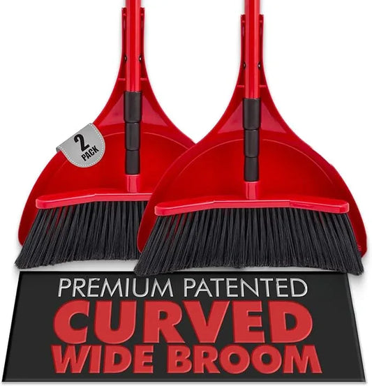 Da Vinci Curved Angle Broom & Dustpan Combo Pack (2) - Heavy Duty Broom for Indoor/Outdoor Sweeping, Steel Telescopic Handle, Durable PVC Bristles, Ideal for Pet Hair, Dust, Kitchen & Rough Surfaces - NeatNest