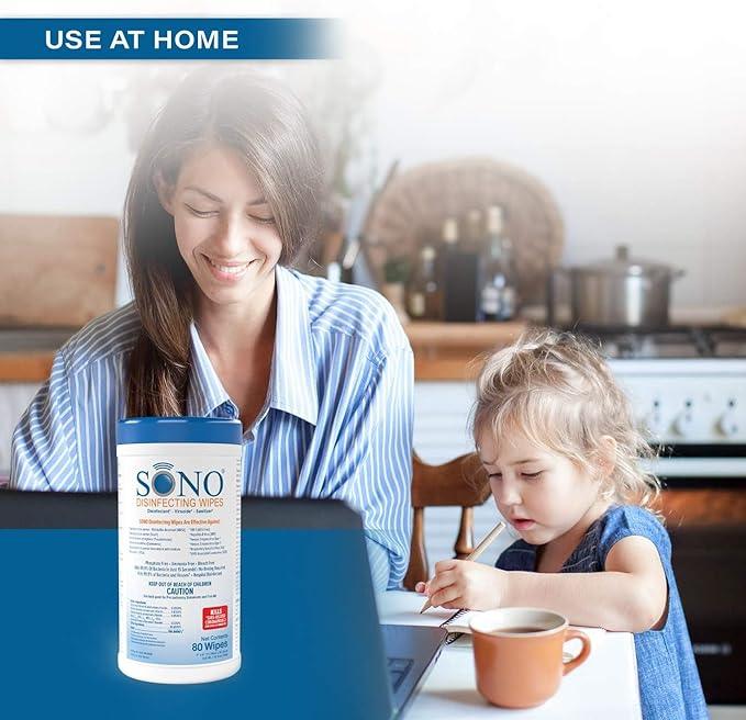 SONO Disinfecting Wipes - Alcohol-Free, No Bleach, Medical-Grade I Multi-Surface Cleaning for Home, School, Office, Hospital, Gym I Gentle on Electronic Devices I Everyday Use I 80 CT - NeatNest