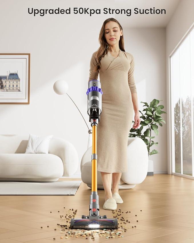 Cordless Vacuum Cleaner,600W 50KPA 65Mins Self-Standing Vacuum Cleaners for Home, Stick Vacuum Cordless with Wall Mount Charging, LED Display, Upgraded Roller Brush for Carpet,Pet Hair,Hardwood Floor - NeatNest