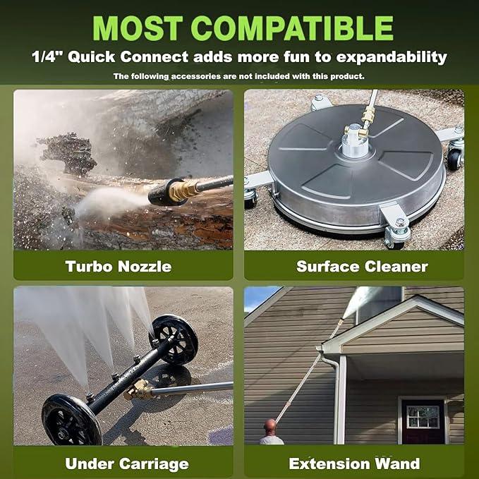 5000PSI Power Cleaner with 33FT Pressure Cleaner Hose, 4 Nozzles for Home/Car(Deep Green) - NeatNest