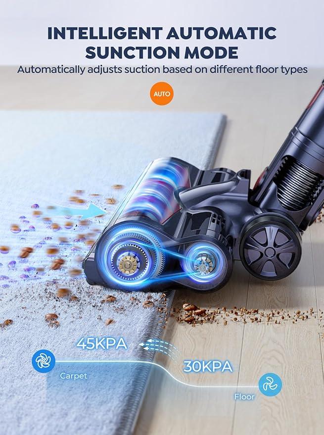 Cordless Vacuum Cleaner, 2 Batteries 110 Mins Runtime Vacuum Cleaners for Home, 45KPA 550W Stick Vacuum with Brushless Motor, Automatically Adjust Suction, Handheld Vacuum for Pet Hair/Carpet/Floor - NeatNest