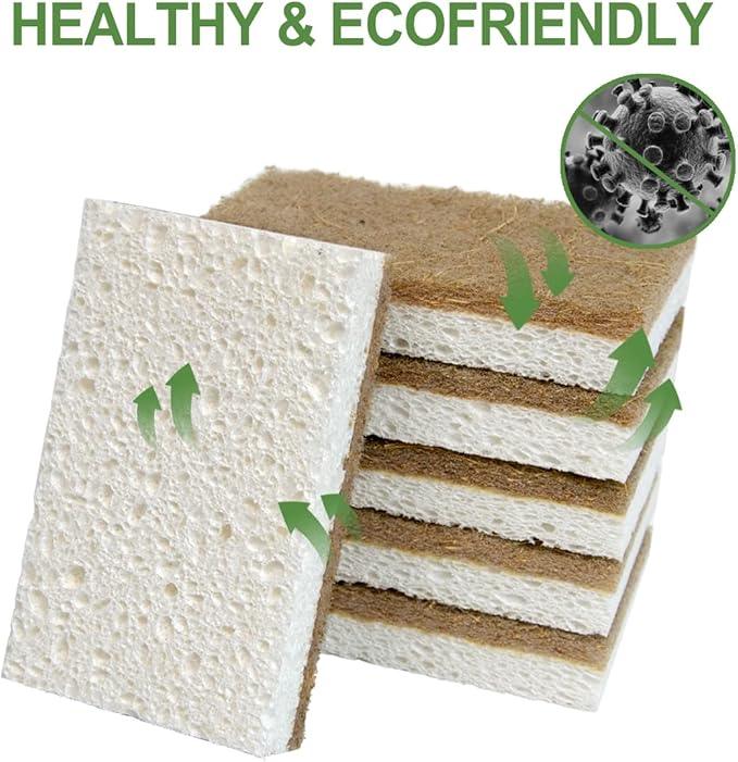 CELOX 6 Pack Coconut Fiber Biodegradable Sponges, Non Scratch Kitchen Cleaning Sponge, Eco-Friendly Dual-Sided Sponge for Dishwashing - NeatNest