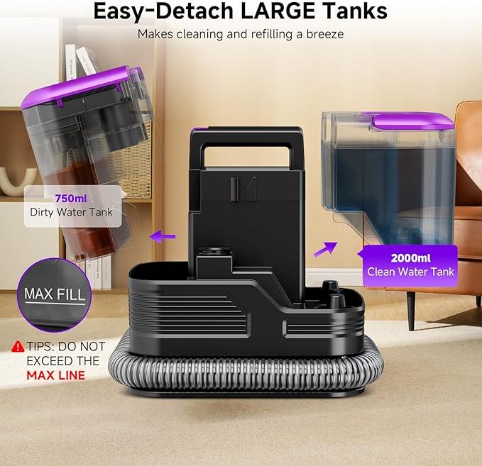 New Multi-Portable Carpet and Upholstery Cleaner, 21Kpa Carpet Cleaner Machine, Deep Stain Cleaning for Carpet, Car Seats, Pets, Couches, with Dual Brush & Large Removable Tank(Purple) - NeatNest