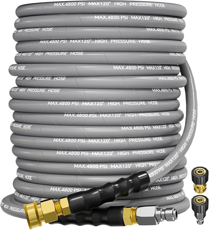 3/8" 4800PSI Pressure Washer Hose 100FT with Swivel Quick Connect for Cold/Hot Water Max 248°F, Kink Resistant Steel Wire Braided, Wear Resistant Power Washer Hose with M22 14mm Adapter - NeatNest