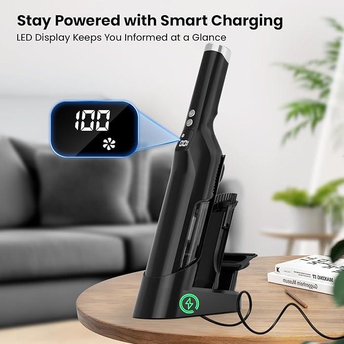 Handheld Vacuum Cordless, 24Kpa Car Vacuum with Brushless Motor, Charging Dock, Rechargeable, 1.5lbs Portable Handheld Vacuum with 2-Speed for Home/Car/Pet(Black) - NeatNest