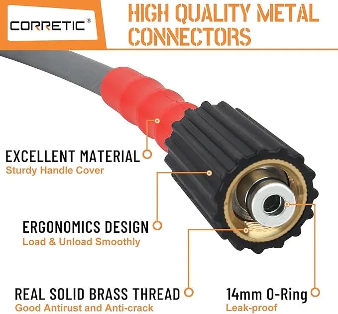 1/4" Pressure Washer Hose 100FT, 3600psi Power Washer Hose for Cold and Hot Water, Steel Wire Braided & Synthetic Rubber Jacket, M22-14mm - NeatNest