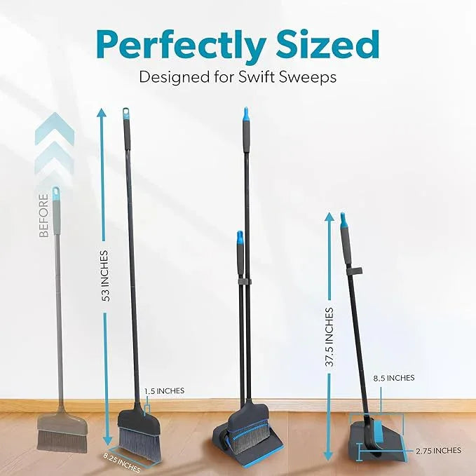 BLACK+DECKER Butler Broom & Dustpan Set - Short Handle, Stand-Up Design - Lightweight, Space-Saving Combo for Kitchen, Living Room, Bathroom, Lobby Floors - Home Cleaning Essential, Black/Blue - NeatNest