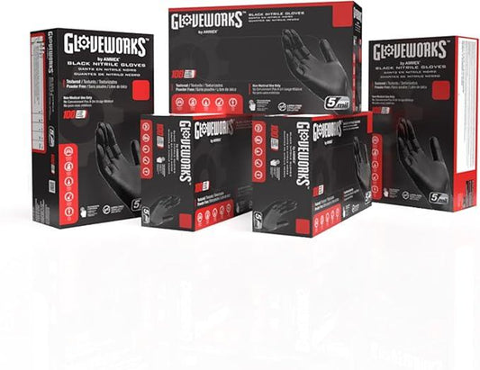 GLOVEWORKS Black Disposable Nitrile Industrial Gloves 5 Mil, Latex/Powder-Free, Food-Safe, Textured - NeatNest