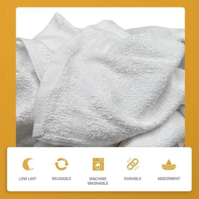 Angel-in-Armor White Terry Cloth Rags (16” x 19”) – 50lb Bulk Box of 100% Cotton Cleaning Rags – Reclaimed Towels for Plumbers, Shop Use, Janitorial, and Commercial Cleaning - NeatNest