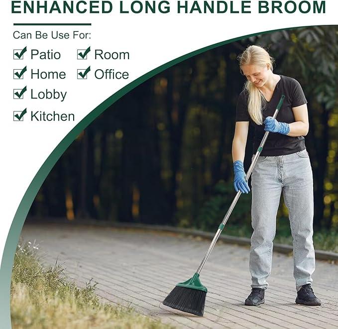 4 PCS Heavy Duty Broom Outdoor/Indoor Commercial Broom with 61" Long Handle,Perfect for Home Garage Kitchen Office Lobby Room Floor,Black and Green - NeatNest