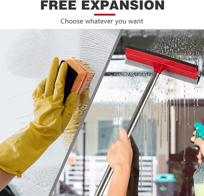 15.9" Window Squeegee for Car,2 in 1 Window Cleaner with Long Stainless Steel Handle,Sponge Car Squeegee for Gas Station, Glass,Shower,Outdoor High Window Cleaning - NeatNest