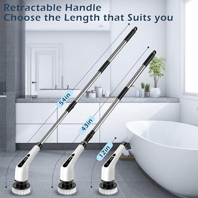 Electric Spin Scrubber, Cordless Cleaning Brush Scrubber for Home, 8 Replaceable Brush Heads-90Mins Work Time, 3 Adjustable Size, 2 Speeds for Bathroom Shower Bathtub Glass Car - NeatNest
