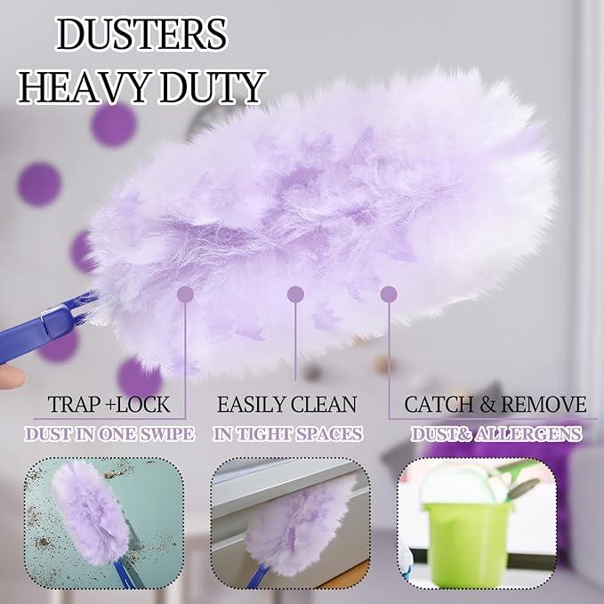 Vesici 100 Pcs Duster Refills Compatible with Swiffer Dusters Bulk Disposable Replacement Thickened with 1 Handle Heavy Duty for Cleaning, Office (Purple) - NeatNest