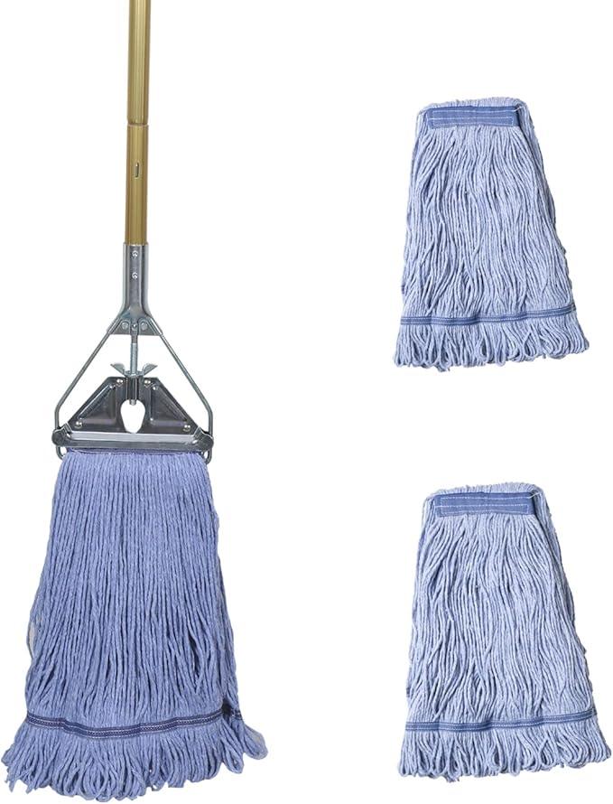 Heavy Duty Commercial Industrial Mop ,58" Looped-End String Wet Cotton Mops for Floor Cleaning, Including Three mop Head Replacement - NeatNest