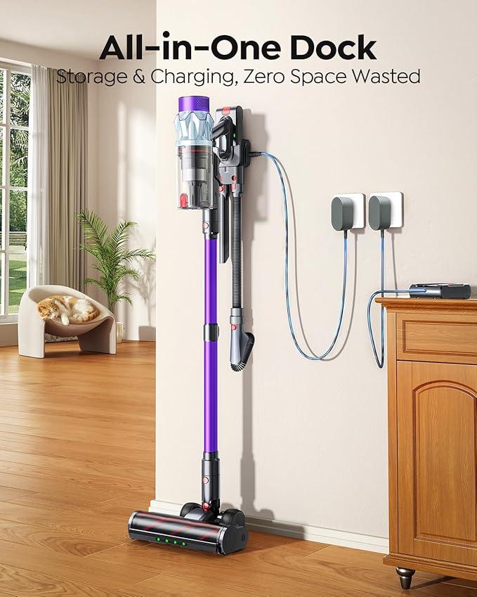 Cordless Vacuum Cleaner 65min/600W/50KPA Self-Standing Vacuum Cleaners for Home with 3.3Ft Hose & Auto Mode, Wall Mount Charging Stick Vacuums with Fragrance Dust-Scraper for Hardwood Floor/Car/Pet - NeatNest