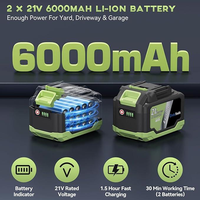Cordless Leaf Blower - 650 CFM Brushless Electric Leaf Blower with 2 x 6.0Ah Batteries & Fast Charger, 2 Speed Modes, Battery Powered Leaf Blowers for Lawn Care, Patio, Dust, Snow Care (Light Green) - NeatNest