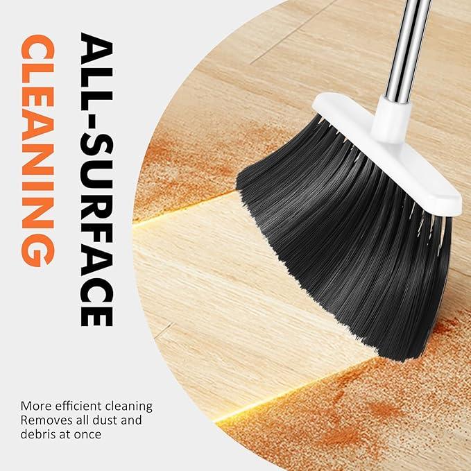 Heavy Duty Broom, 55 Inch Long Handle Outdoor Large Angle Brooms, Commercial Broom for Sweeping Indoor, for Home Garage Kitchen Office Courtyard Lobby Patio Lawn Concrete(Grey&White) - NeatNest