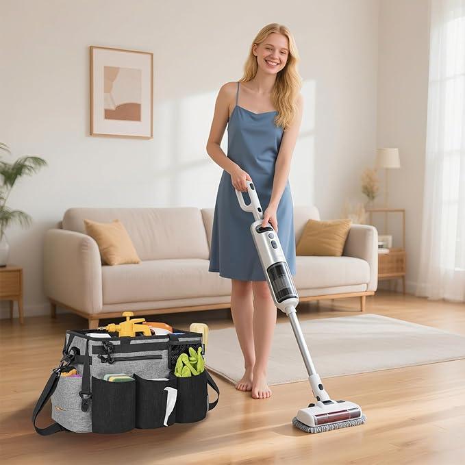 Wearable Cleaning Caddy Bag for Cleaning Supplies,Large Capacity Cleaning Organizer Grey - NeatNest