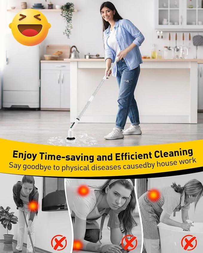 Electric Spin Scrubber for Cleaning Bathroom, Shower Scrubber Cordless Cleaning Brush with IPX7 Waterproof & 2 Speed, 3 Brush Heads, Bathroom Cleaning Supplies for Shower Tub Kitchen Tile Toilet White - NeatNest