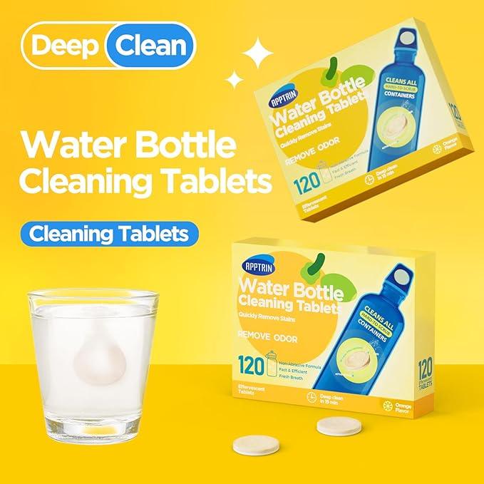 Water Bottle Cleaning Tablets, Bottle Clean Tablet for Hydration Bladders, Stainless Steel, Tumblers, and Glass Bottles, 120 count (Pack of 1), Orange - NeatNest