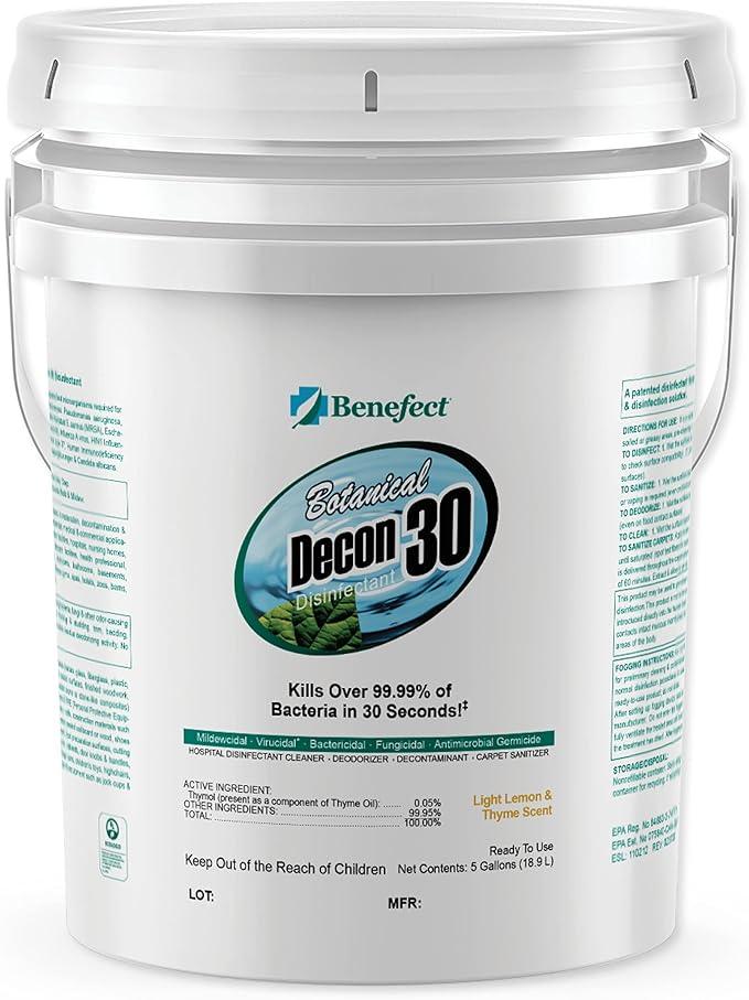 Benefect Botanical Decon 30 Disinfectant Cleaner, 5 Gallon, Light Lemon & Thyme Scent, Hospital Grade Disinfectant, Kills Over 99.99% of Germs, Safe for Food-Contact Surfaces - NeatNest