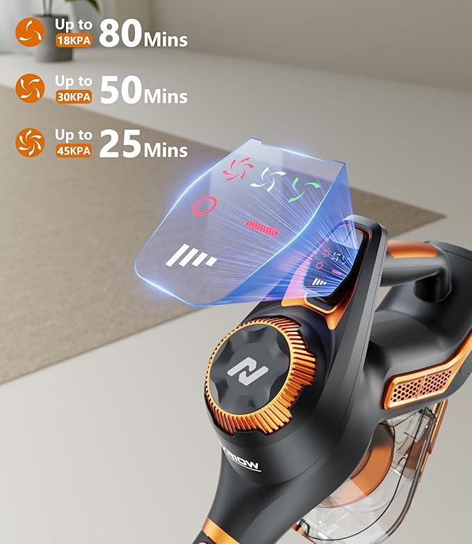 Cordless Vacuum Cleaner for Home, 45Kpa Stick Vacuum, Max 80mins Runtime, 1.5L Dust Cup, Rechargeable Lightweight Handheld Vacuum for Carpet/Hardwood Floor/Pet Hair/Car (Sunset Orange) - NeatNest