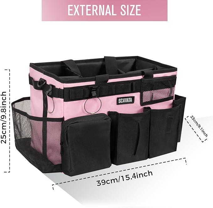 Wearable Cleaning Caddy Bag, Cleaning Caddy Supplies Organizer with Handle & Shoulder Straps for Housekeepers, Under Sink & Car Cleaning Tool Organizers with 4 Foldable Divider (SweetPink) - NeatNest