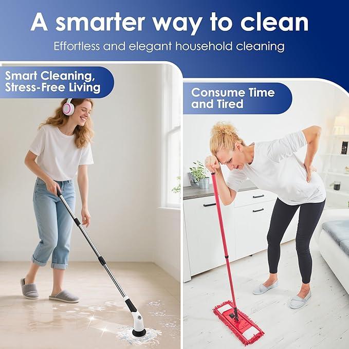 Cordless Electric Spin Scrubber, IPX7 Waterproof Rechargeable Power Cleaning Brush with 4000mAh Battery, 210min Runtime, 7 Brush Heads, 3 Adjustable Speeds, for Shower, Tub, Tile, Kitchen, Floor - NeatNest