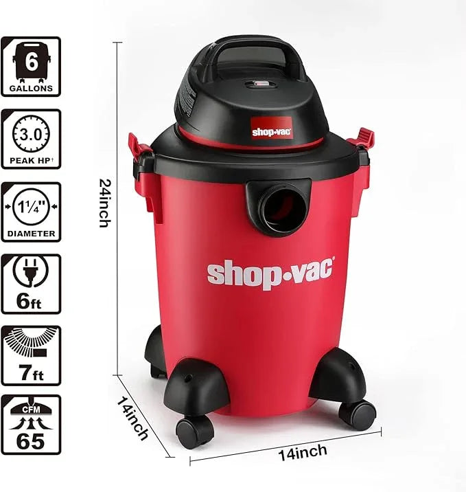 Shop-Vac 6 Gallon 3.0 Peak HP Wet Dry Vacuum, 3 in 1 Function Heavy-Duty Shop Vacuum with Filters, Attachments, Ideal for Home, Jobsite, Garage, Car & Workshop. 5971636 - NeatNest
