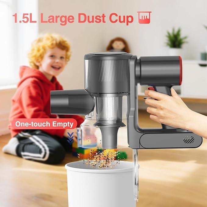 Zefiro Cordless Vacuum Cleaner for Home,450W /40Kpa 50Mins Stick Vacuum,Anti-Tangle 1.5L Dust Cup, Rechargeable Wireless Handheld Vacuum for Pet Hair/Carpet/Floor - NeatNest