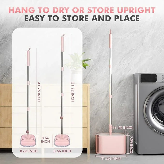 Upgraded Spin Mop and Bucket Set Self-Standing Mop Bucket Separate Dirty and Clean Water System Self Wringing 360° Rotating 90° Foldabl Mops and Buckets for Floor Cleaning (Pink, 6Pads) - NeatNest