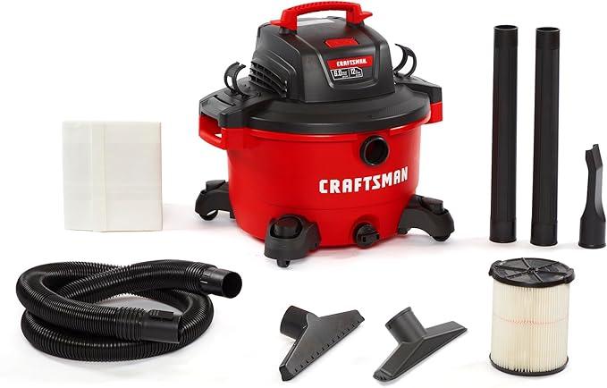 CRAFTSMAN CMXEVBE17594 12 Gallon 6.0 Peak HP Wet Dry Vac, Portable Shop Vacuum Wet and Dry with Filter, Dust Bag, Hose and Attachments for Home Projects & Renovations - NeatNest