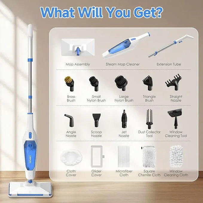SENMO Steam Mop, 14-in-1 Detachable Steam Cleaner for Home and Floor, 1300W 228°F Deep Cleaning MultiPurpose Floor Steamer with 14 Attachments for Hardwood Floors, Tile, Grout, Furniture, Carpet, Wall - NeatNest