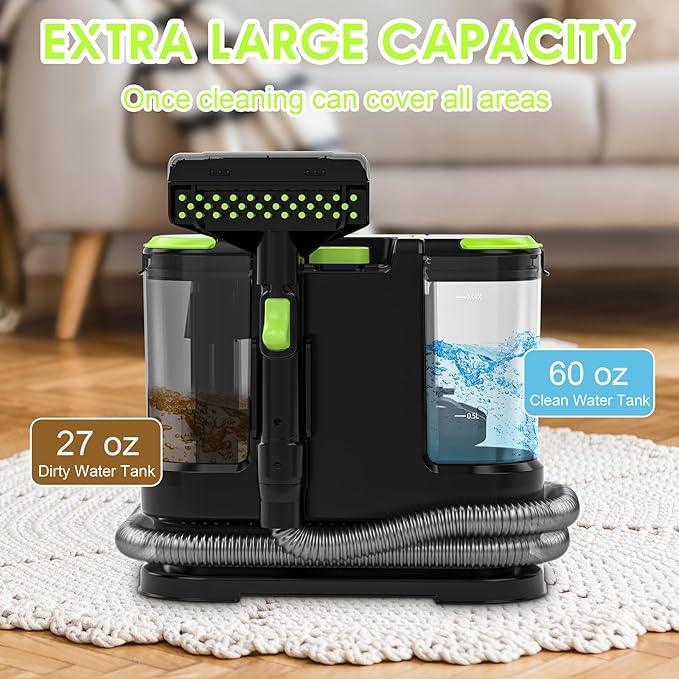 Portable Carpet & Upholstery Cleaner, Deep Cleaning for Rugs, Couch, Curtain, Car Interiors Stains, Pet & Family Friendly, 21 Kpa suction with 800W high-performance motor, 120V (Green) - NeatNest