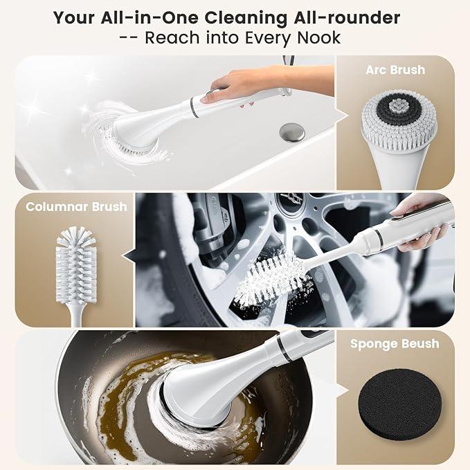 Electric Spin Scrubber Brush - Rechargeable Cordless Cleaning Brush with Full-Body IPX7 Waterproof, 6 Interchangeable Heads & 2-Speed Modes for Bathroom, Kitchen, Tile - NeatNest
