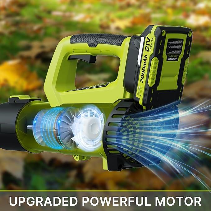 Leaf Blower, 21V Cordless Electric Blower with 2 2.0Ah Batteries and 1 Hour Fast Charger, Lightweight Leaf Blower for Patio Cleaning, Lawn Care, Blowing Fallen Leaves and Dust, etc. - NeatNest