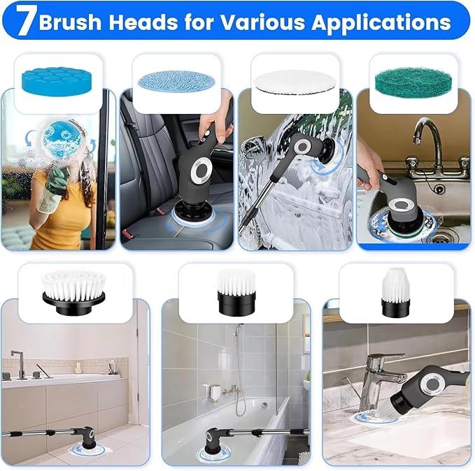 Electric Spin Scrubber, Electric Cleaning Brush, Multifunctional 360 Automatic Rotation Cordless Spin Scrubber with 7 Replaceable Brush Heads for Cleaning Bathroom Kitchen and Floor - NeatNest