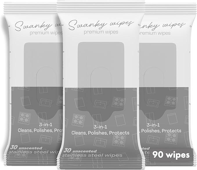 Swanky Stainless Steel Cleaner Wipes - Grime & Grease Remover Kitchen Cleaning Supplies - Clean & Shine, For Stove Top, Refrigerator, Sink, Oven, & Household Appliances - Soft Wipes, 90 Count - NeatNest