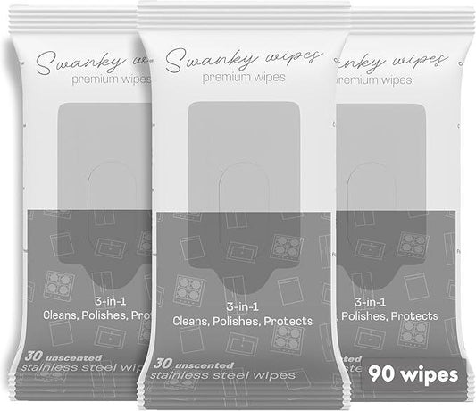 Swanky Stainless Steel Cleaner Wipes - Grime & Grease Remover Kitchen Cleaning Supplies - Clean & Shine, For Stove Top, Refrigerator, Sink, Oven, & Household Appliances - Soft Wipes, 90 Count - NeatNest