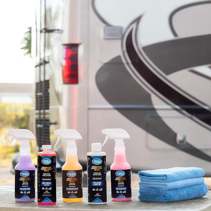 Poli Glow® 16 oz Vehicle Detailing Kit – All-in-One Cleaner & Protectant Set for Cars, Boats & RVs – Includes Interior, Exterior, Leather & Ceramic Detailers + Microfiber Towels – 7-Piece Kit - NeatNest