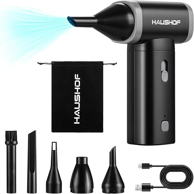 HAUSHOF 8V Mini Electric Air Duster-110,000RPM High Power Compressed Air blower, Rechargeable Brushless Motor Durable Cleaner, Variable Speed Dust Blower for Computer, PC Keyboard, Electronics, Car... - NeatNest