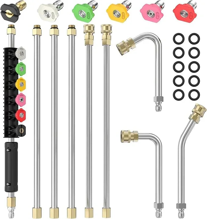 Sealegend 8FT Pressure Washer Extension Wand for Gutter Cleaning, Upgrade Power Washer Accessories with 6 Spray Nozzle Tips, 3 Gutter Cleaner Attachments Curved Rod, 1/4" Quick Connect, 4000 PSI - NeatNest
